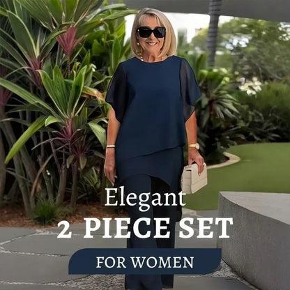 🌸 Dámský Dvoudîlný Set | Asymetrický Šifonový Top + Široké Kalhoty | 5 Barev | S–3XL | Elegantní & Pohodlný ✨