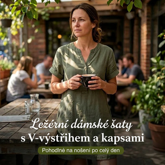 👗Dámské každodenní šaty tunika s výstřihem do V a kapsami☁️