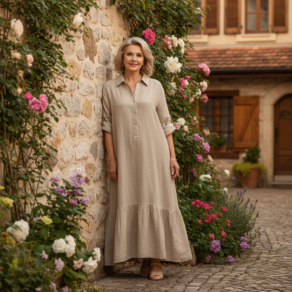 Dámské dlouhé šaty ve vintage stylu s klopovým límcem