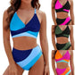 Damska strój kąpielowy z krzyżującymi się ramiączkami i koronkowym wykończeniem na plecach w stylu color-block