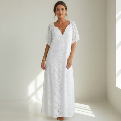 Dámská elegantní krajková maxi sukně - Bílá
