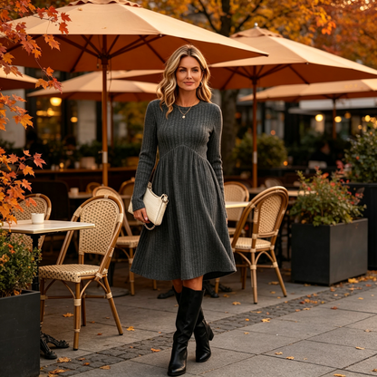 🍂 Dámské pletené A-liniové šaty – Zeštíhlující, s kapsami & hřejivé 👗