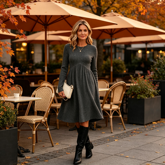 🍂 Dámské pletené A-liniové šaty – Zeštíhlující, s kapsami & hřejivé 👗