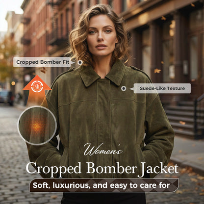 Dámská bomber bunda z imitace semiše, zkrácený střih