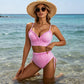 Komplet bikini z wysokim stanem i falbaną w paski