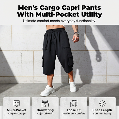 ✨ Pánské volnočasové cargo capri šortky – velké kapsy, stahovací pas, volný střih 🌿