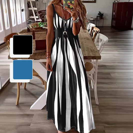 🔥Dámské šaty s potiskem, výstřihem do V a ramínky typu spaghetti👗