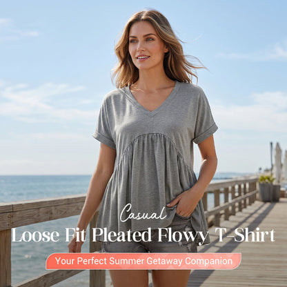 Casual Loose Fit Pleated Flowy T-Shirt