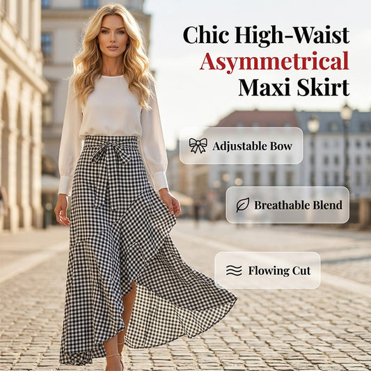 ⏰🔥OGRANICZONA CZASOWO 30% ZNIŻKI!🔥Damska spódnica maxi z wysokim stanem, asymetrycznymi falbanami