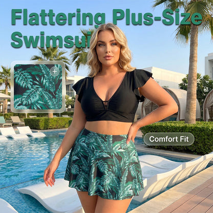 🏖️Wyprzedaż letnia -30%🌊Damski dwuczęściowy kostium kąpielowy z spódniczką w tropikalne wzory👙🌴❤️