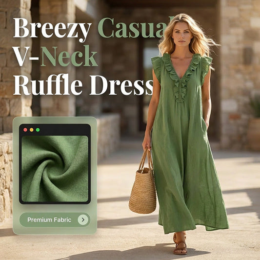 👗Dámské ležérní šaty bez rukávů s výstřihem do V a volánky💚