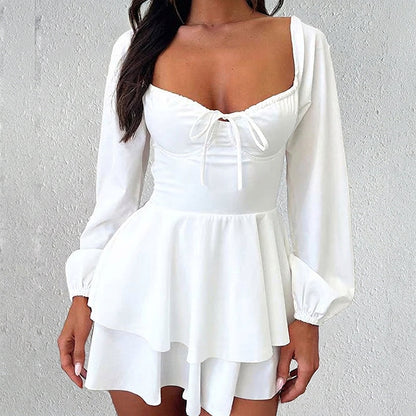 👗 50% OFF NOW! 🎀 Women's Sweetheart Neckline Skort Dress – Tiered Ruffles & Open Back – Playful & Elegant 🥂