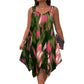 Elegant Gradient Print Sleeveless Dress – Asymmetrical Hem, O-Ring Straps, Flow Fit ✨