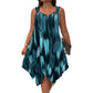 Elegant Gradient Print Sleeveless Dress – Asymmetrical Hem, O-Ring Straps, Flow Fit ✨