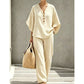 Women's Striped V-Neck Top & Wide-Leg Pants Set