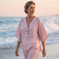 Women's Striped V-Neck Top & Wide-Leg Pants Set