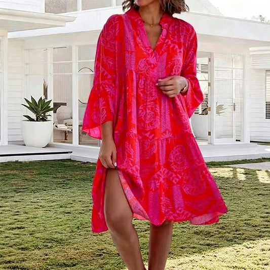 👗Dámské šaty s výstřihem do V a boho vzorem