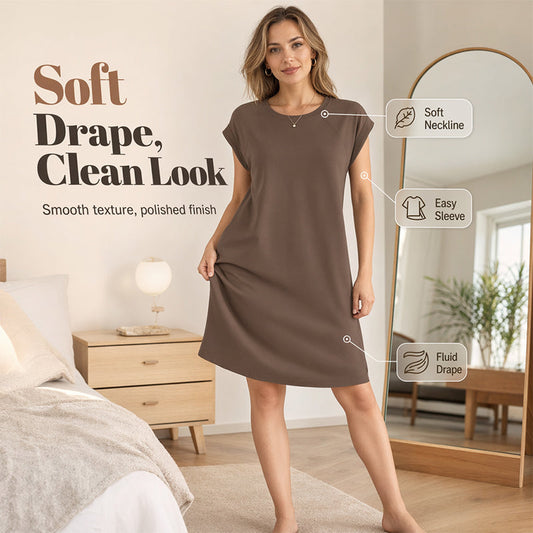 Jednobarevné midi šaty s kulatým výstřihem | Měkké & všestranné👗