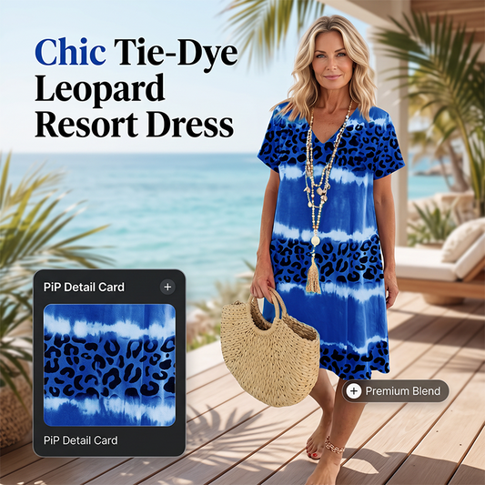 Dámské ležérní šaty s výstřihem do V, v technice tie-dye a s leopardím vzorem