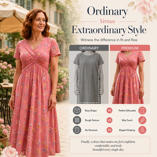 ✨👗 Dámské květinové šaty do V s krouceným pasem – Univerzální podzimní elegance 🌸