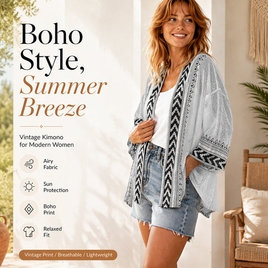 Dámský retro geometrický potisk sluneční ochranný cardigan