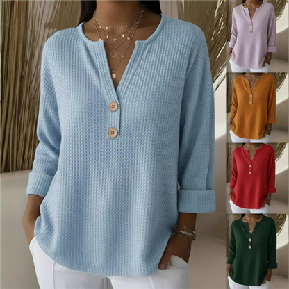 👚Nejlepší volba - V-výstřih Henley top s vafle texturou