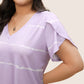 👚Velikost Plus Pruhované Tričko s Krátkým Rukávem a Výstřihem do V✨