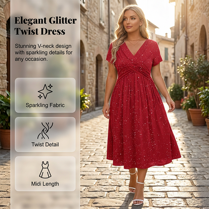 🎀Dámské elegantní šaty s výstřihem do V a zkrouceným předním dílem