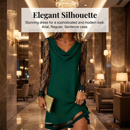Elegantní šaty do A s límcem a krajkovým rukávem