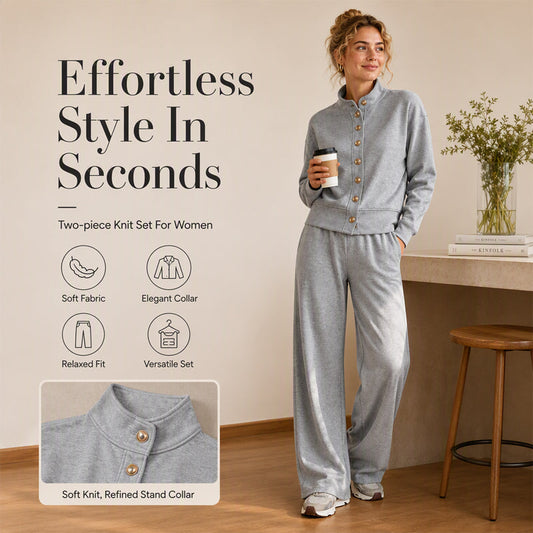 Dámský kardigan na knoflíky a kalhoty se širokými nohavicemi – Bezstarostný 2dílný outfit ⭐