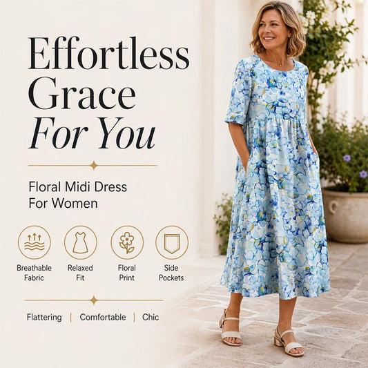 👗🌸Dámské elegantní květinové šaty s kulatým výstřihem a dlouhým rukávem