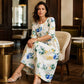 👗🌸Dámské elegantní květinové šaty s kulatým výstřihem a dlouhým rukávem