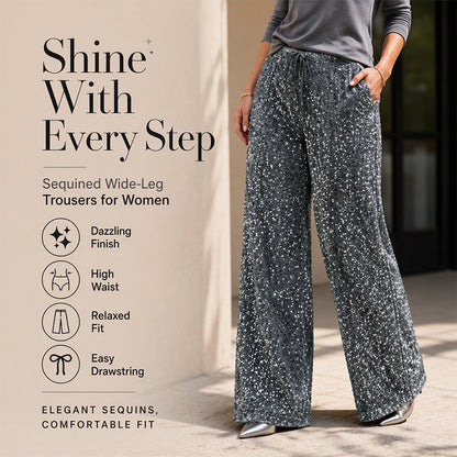 🛍️🔥Poslední den 49% SLEVA⚡50K+ PRODÁNO!👖Dámské třpytivé kalhoty s flitry, elastickým pasem a rovným střihem