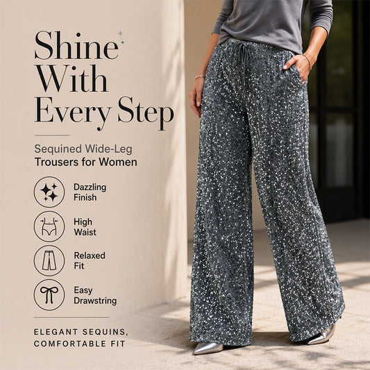 🛍️🔥Poslední den 49% SLEVA⚡50K+ PRODÁNO!👖Dámské třpytivé kalhoty s flitry, elastickým pasem a rovným střihem