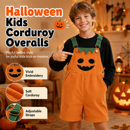 Dětské halloweenské dýňové manšestrové overaly s kapsami