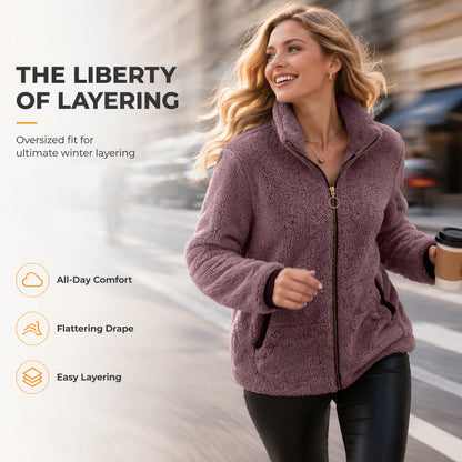 🤍✨ Dámský plyšový kardigan na zip – oboustranný z měkkého materiálu, extrémně teplý a pohodlný na nošení v zimě
