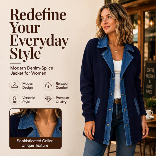 🧥 Dámská džínová pletená patchworková bunda – moderní límec, prémiová kvalita a lehký, elegantní styl