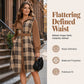 🍂👗 Dámské retro kostkované šaty s knoflíky – v pase s páskem, s límečkem a vintage kancelářskou elegancí