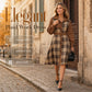 🍂👗 Dámské retro kostkované šaty s knoflíky – v pase s páskem, s límečkem a vintage kancelářskou elegancí
