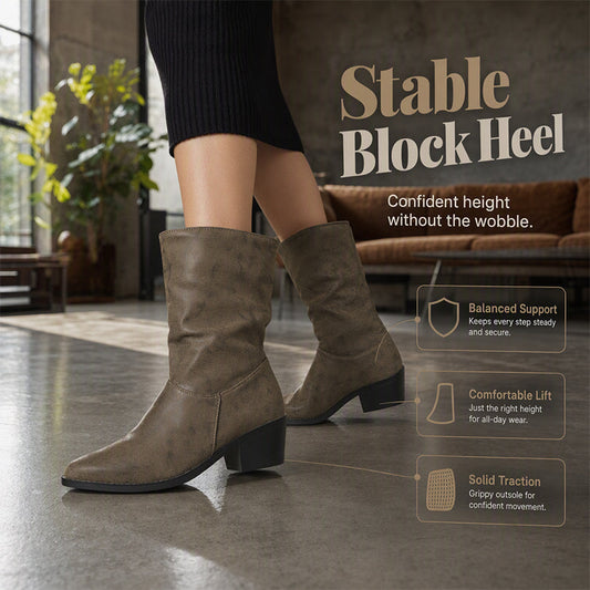 ✨ Elegantní & Pohodlné | Dámské špičaté kotníkové boty s řasením a blokovým podpatkem 👢