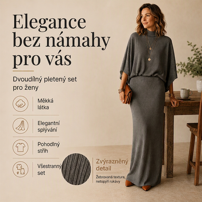 Elegantní dámská souprava blůza s netopýřími rukávy maxi sukně pohodlná stylová S-2XL