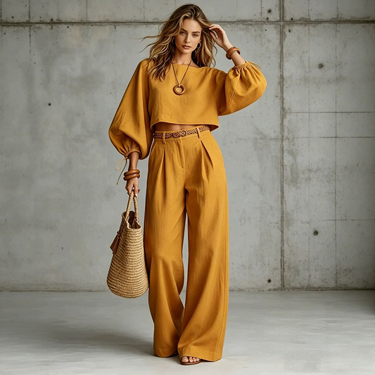 ✨ Jedna sada, více způsobů nošení | Dvoudílná sada crop top a široké kalhoty pro ženy