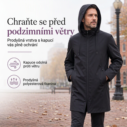 Pánská štíhlá větrovka s kapucí – prodyšná, vodněodolná, 3 barvy, M–4XL